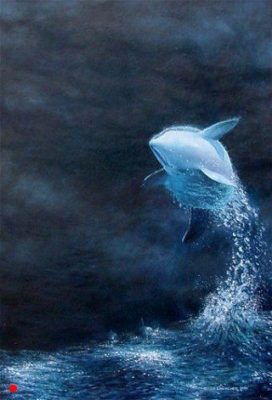 GaryLawrenceArt.com - Dolphin Breach in Moonlight